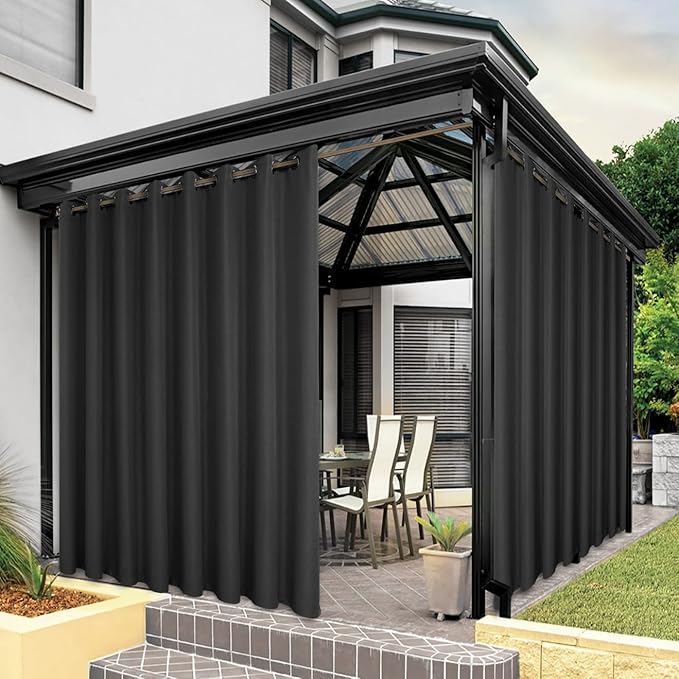 BONZER Outdoor Waterproof Curtains for Patio Extra Wide Grommet Light Filteri...