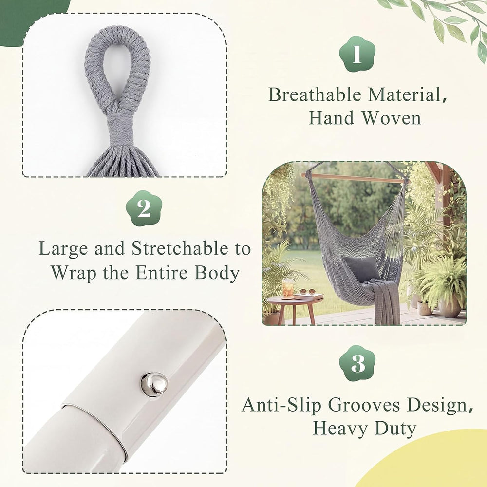 Barydat 2 Pcs Hanging Hammock Chair Boho Swing Chair, Light Gray