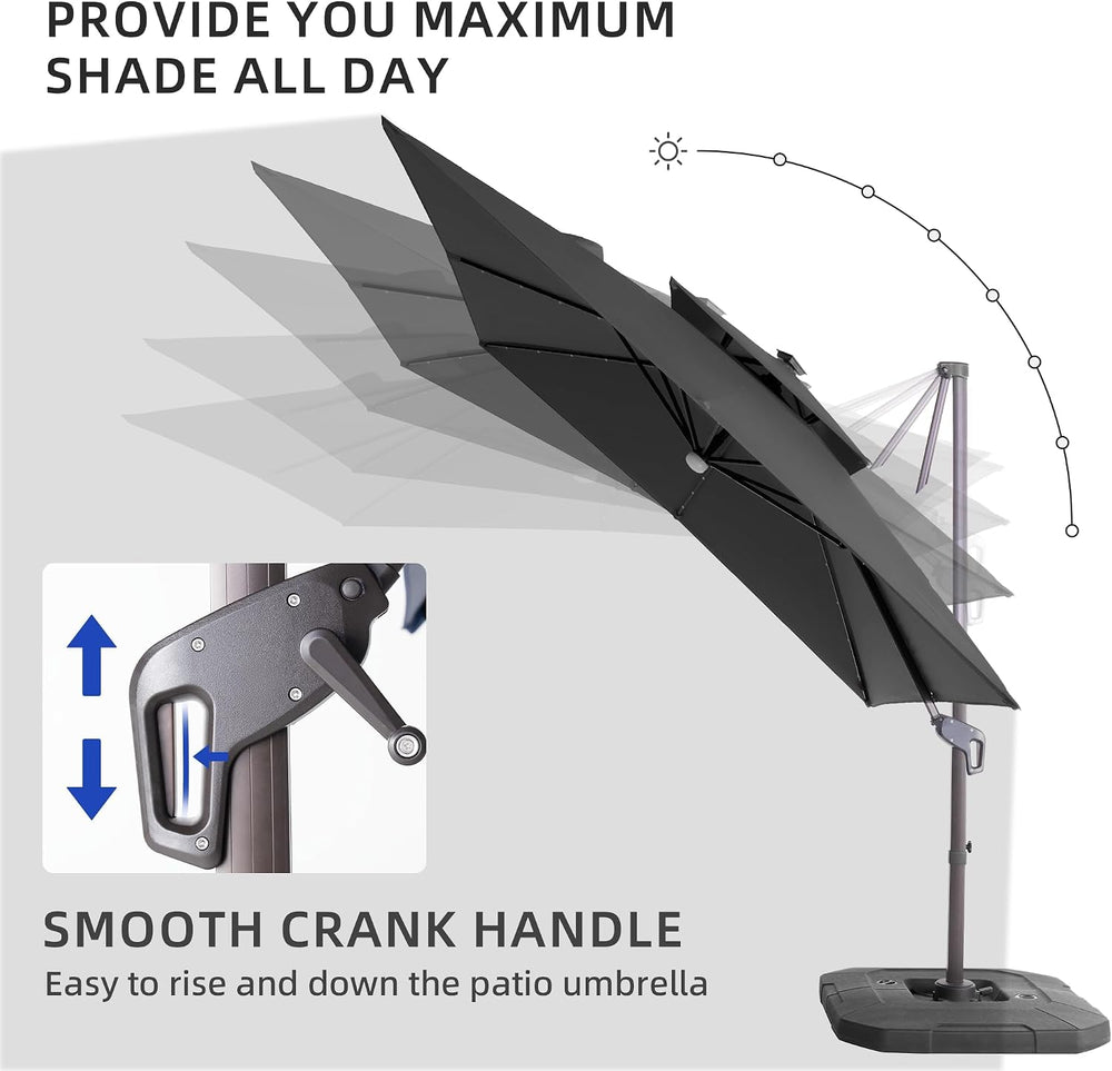 9x9 FT Cantilever Offset Patio Umbrella with Lights & Base
