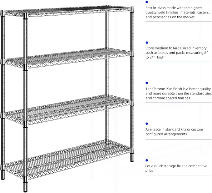 2800 LBS 59" W 4 Tier Storage Shelves Rack Metal Wire Shelving Unit, Sto...