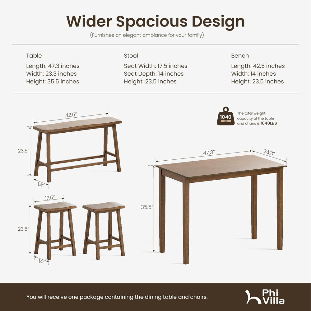PHI VILLA Counter Height Bar Table and Chairs Set for 4, Rustic Caramel