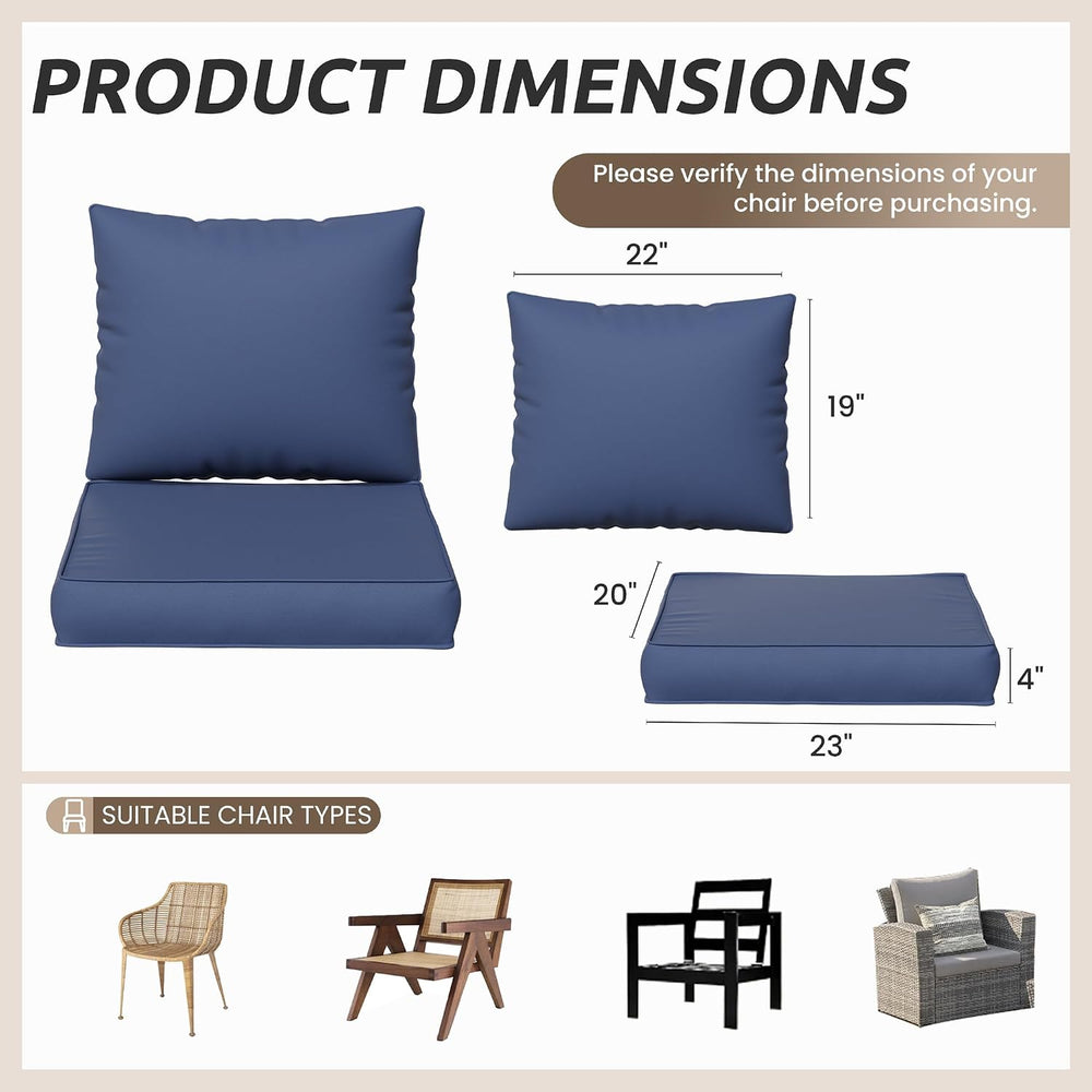 Amopatio Outdoor Chair Cushions, Navy, 23"×20"×4", Set of 4