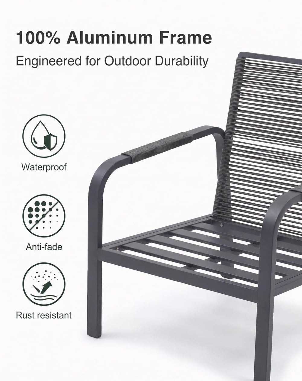 L-Shaped Aluminum Patio Conversation Set Outdoor Sectional Sofa Set, Gray