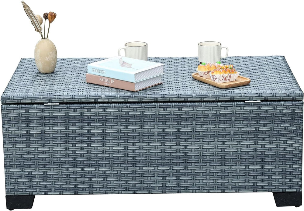 Outdoor Storage Table Wicker Patio Coffee Table All-Weather Rattan Side Table...