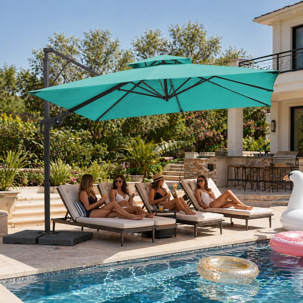 JEAREY 10x10 ft 2-Tier Cantilever Patio Umbrella, Outdoor Offset Umbrella