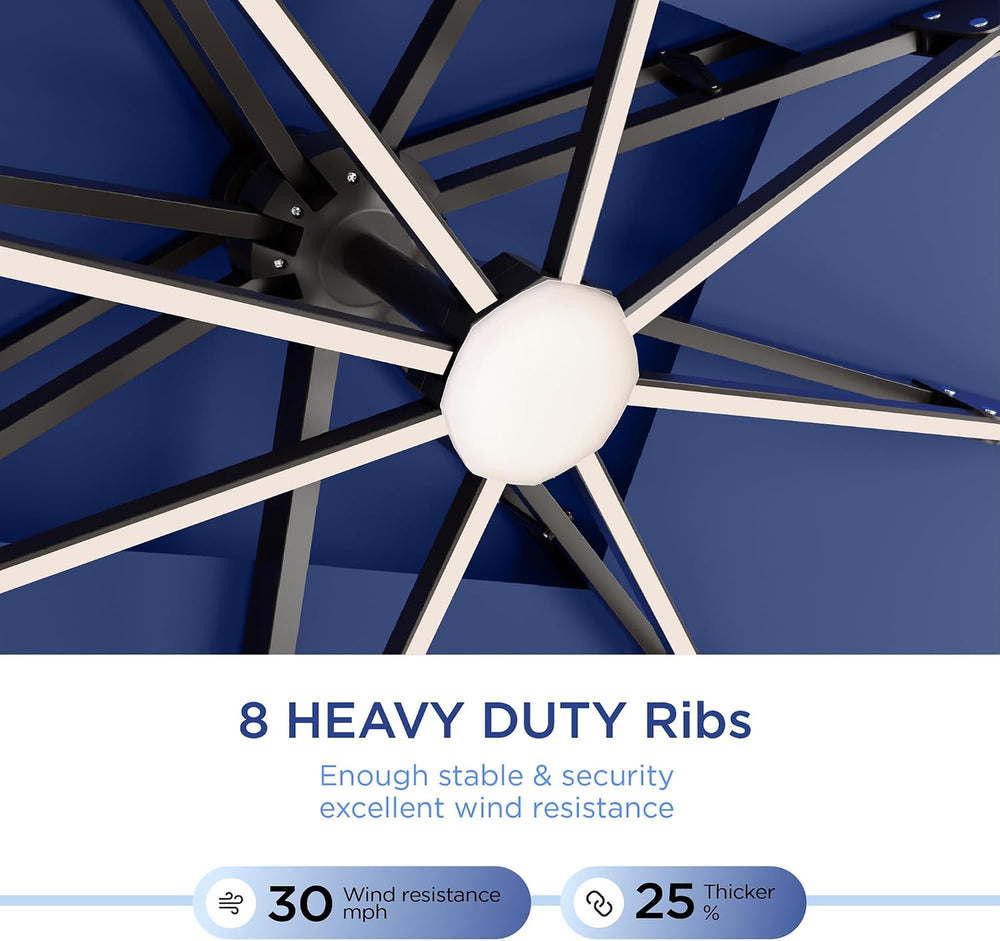 Deconk 10' X 13 'Patio Umbrella with LED Light Outdoor Cantilever Umb...