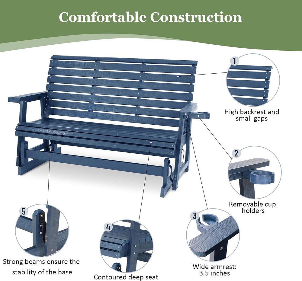 HIPS Patio Glider with Cup Holders, Durable Poly Lumber Material, All-Weather...