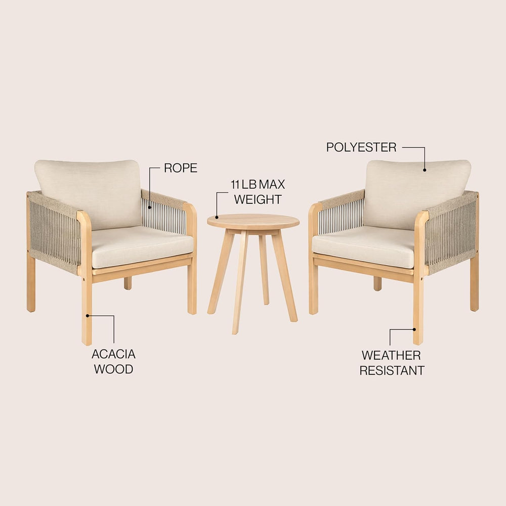 JONATHAN Y Aveiro 3-Pc Acacia Patio Conversation Set, Beige/Light Teak