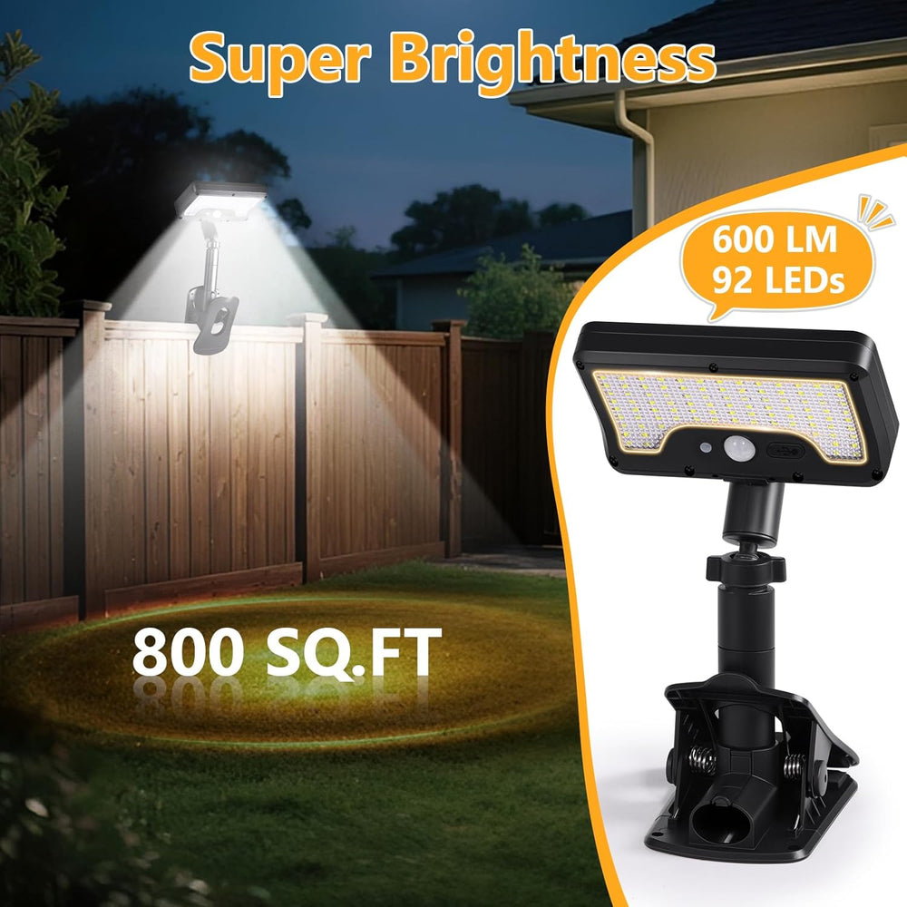 Clip On Solar Motion Lights Outdoor,360°Rotatable Fence Lights(2Pack,6000K)