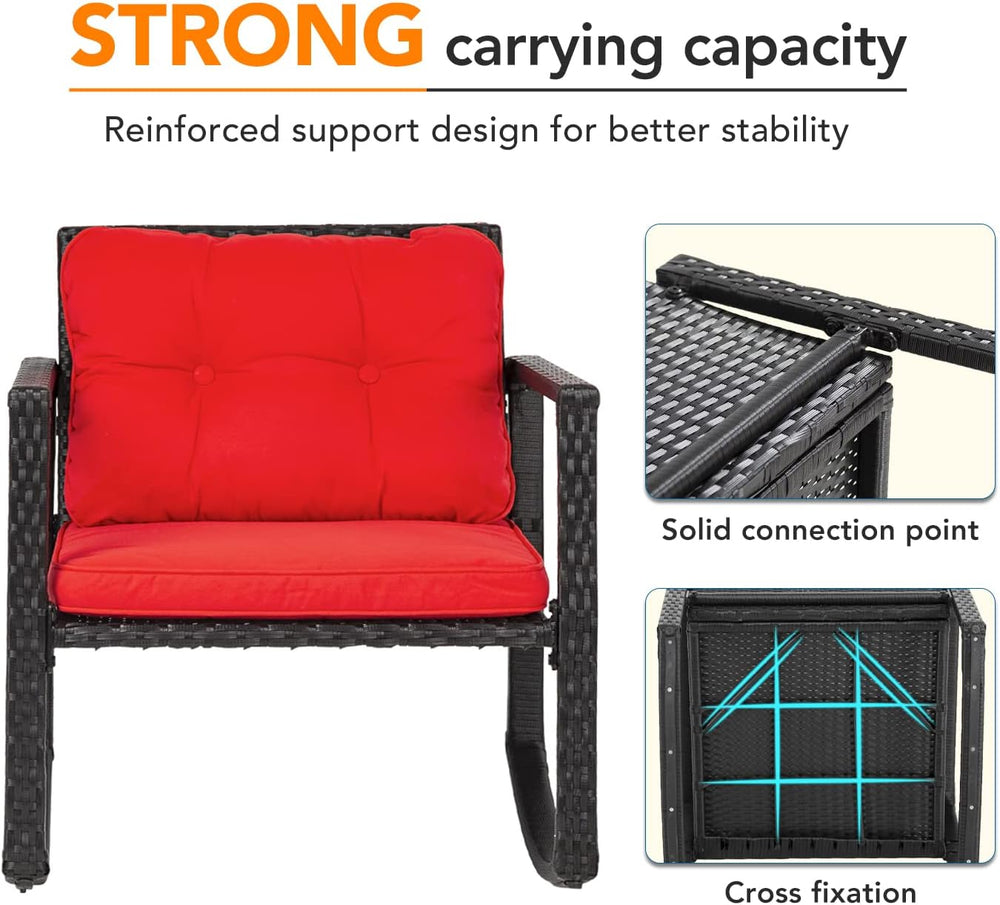 3 Pieces Rocking Bistro Set Wicker Patio Furniture Outdoor Conversation Sets ...