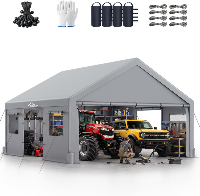 Acepic Upgraded 20x20 Heavy Duty Carport, Drive Through Portable Garage