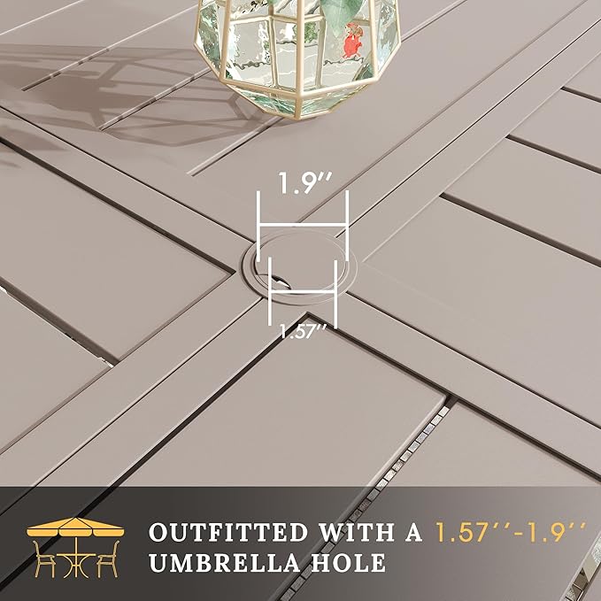VICLLAX Round Patio Table with Adjustable Umbrella Hole for 8, All Weather Me...