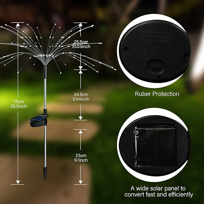 FOOING 4 Pcs Solar Garden Lights Solar Firework Lights Waterproof, 120 LED St...