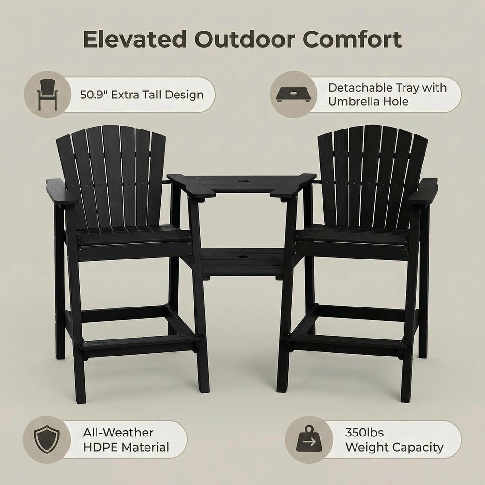 GLANC Tall Adirondack Chairs Set of 2, All Weather HDPE Bar Height Balcony Ad...