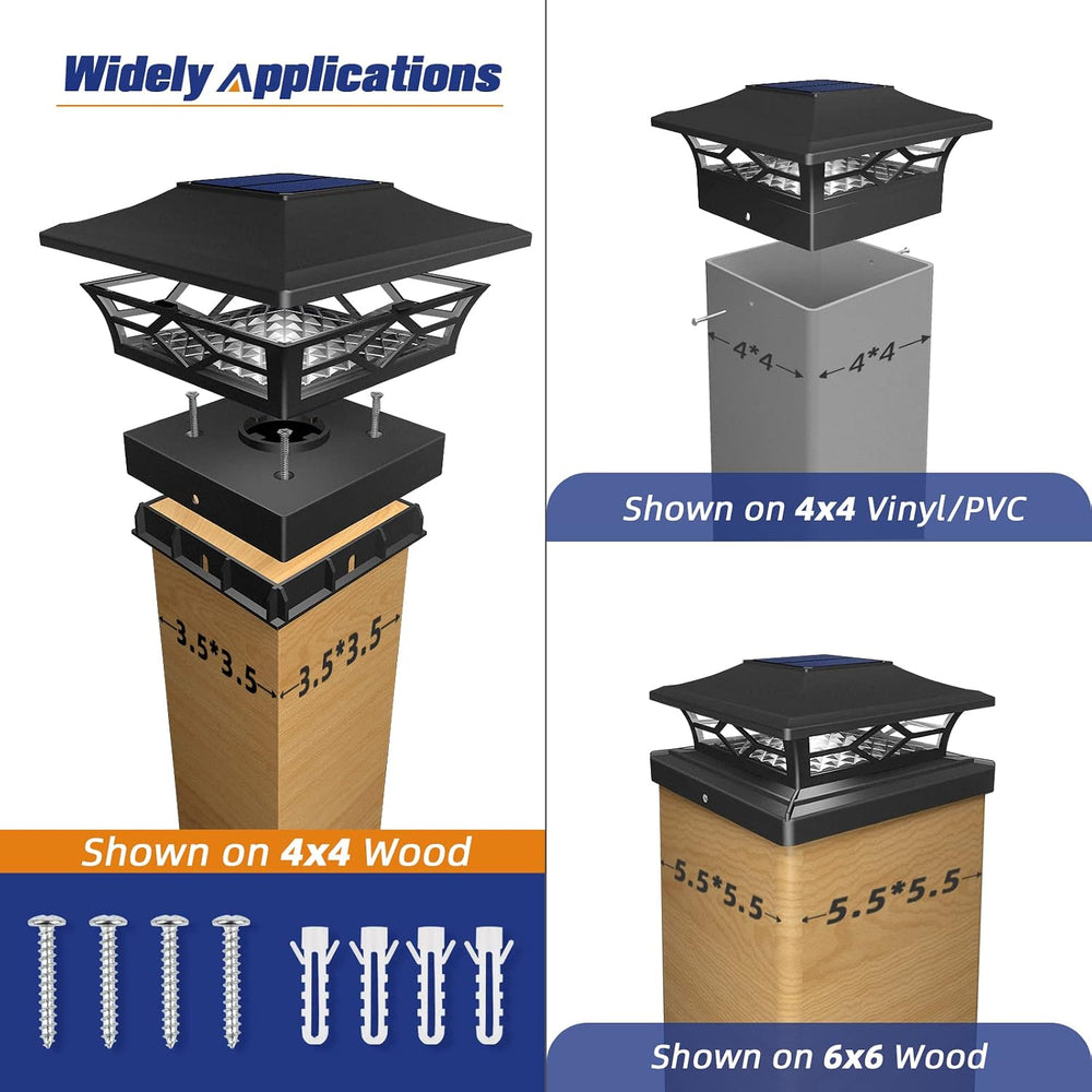 APONUO Solar Post Cap Lights, 4x4 Black Plastic Outdoor Waterproof Lights, Wa...