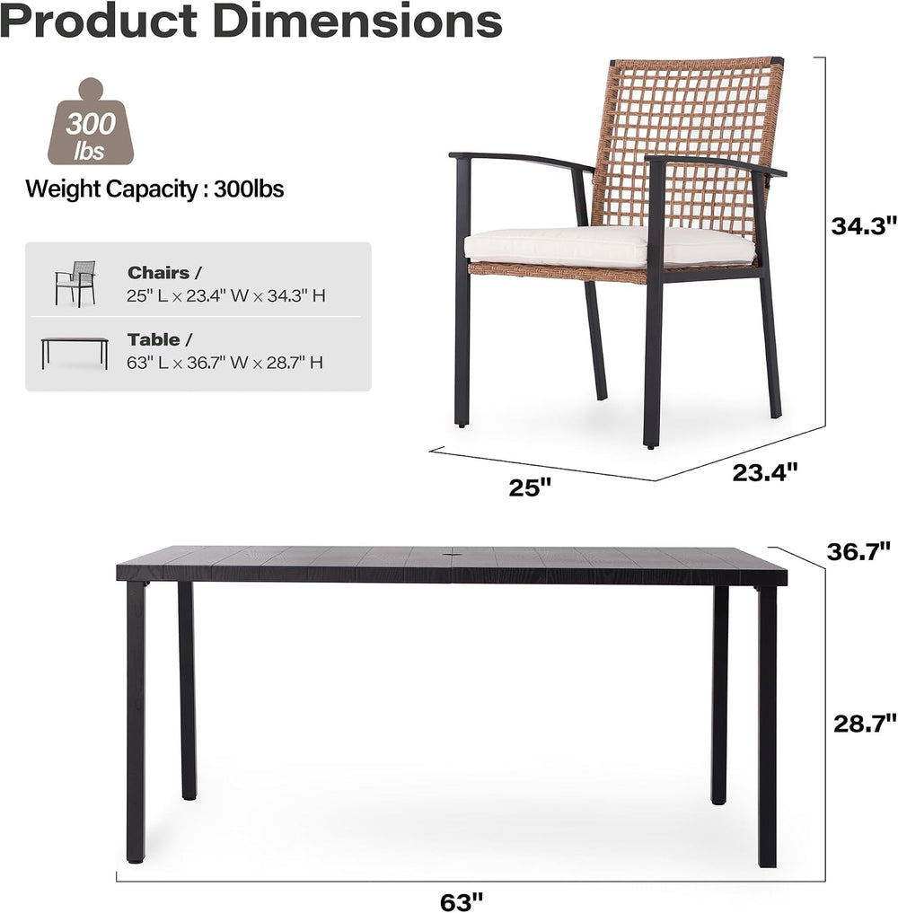 LAUSAINT HOME 7 Pieces Patio Dining Set, Outdoor Furniture Set of 6 Chairs wi...