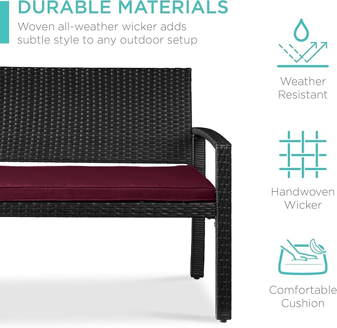 Best Choice Products Outdoor Bench 2-Person Wicker Garden Patio Benches Seati...