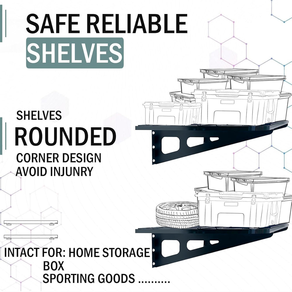 4-Pack 2x4ft Garage Wall Shelving, 4 Shelf Total 16 ft(L) Garage Shelving Wal...