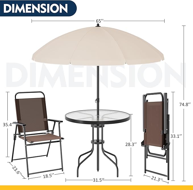 Shintenchi 6 Piece Patio Dining Set with Umbrella, Outdoor Furniture Set with...