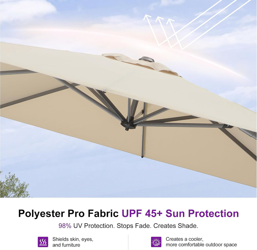 PURPLE LEAF Cantilever Umbrella 9' x 11.5' Rectangle 360° Rotation Beige