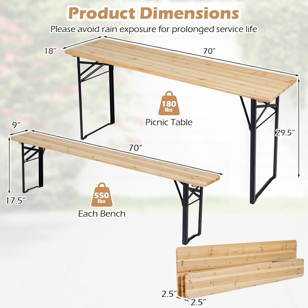COSTWAY Folding Wood Picnic Table with Benches Set for 4-6 People