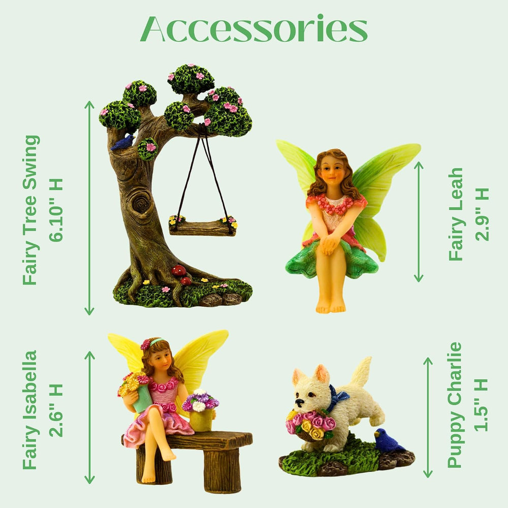 Fairies for Fairy Garden - 4 Piece Set with Tree Swing | Hand-painted resin; ...