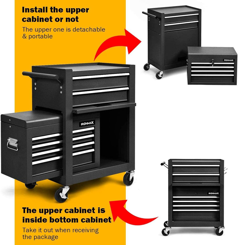 Goplus Tool Chest, 3-in-1 Rolling 6 Drawers Tool Cabinet with Detachable Top ...