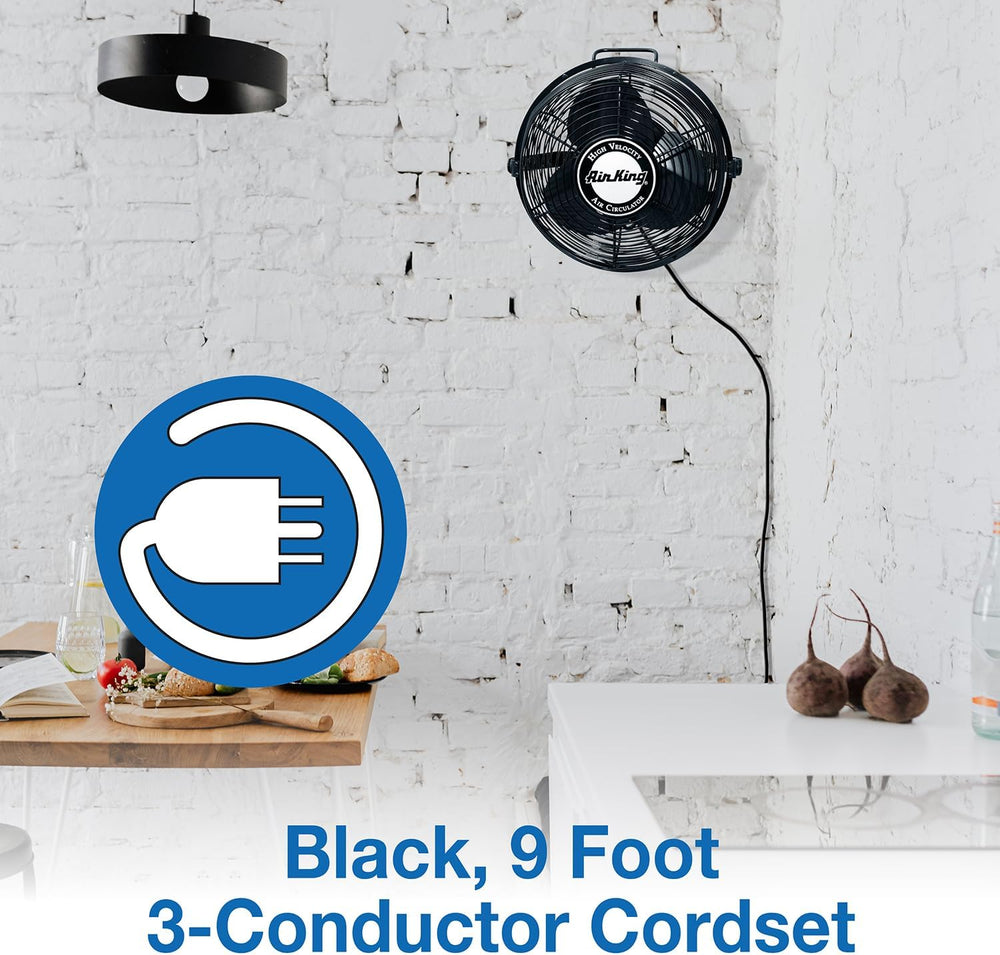 Air King 9312 Powder-Coated Steel Multi-Mount Wall Fan, Black