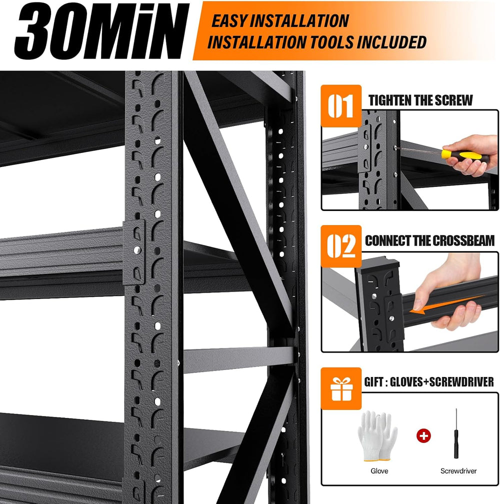 79" W Garage Shelving Heavy Duty Metal Storage Shelves, 4-Tier Garage St...