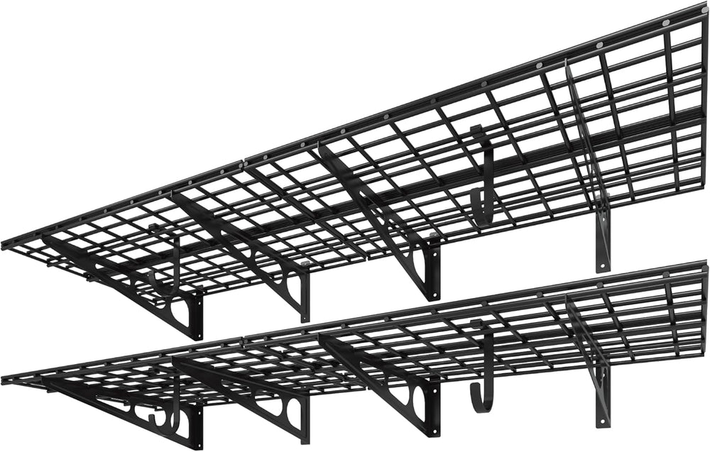 FLEXIMOUNTS 2-Pack 2x6ft Garage Shelving with Hooks, 1400lbs Load, Black
