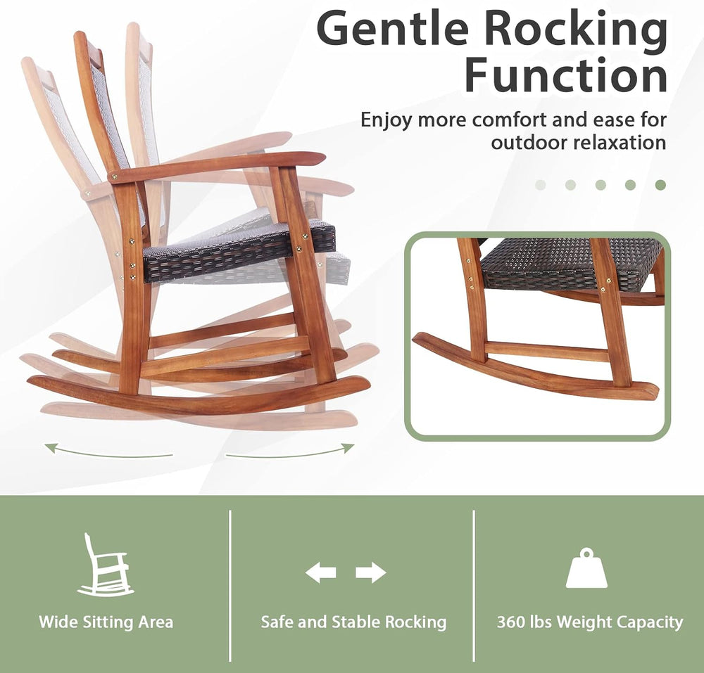 HAPPYGRILL 3 Pieces Rocking Bistro Set Acacia Wood Patio Rocking Chairs with ...