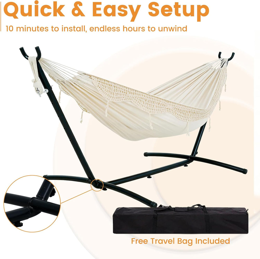 Lazy Daze Hammocks 9FT Double Hammock with Sturdy Steel Stand and Durable Fab...