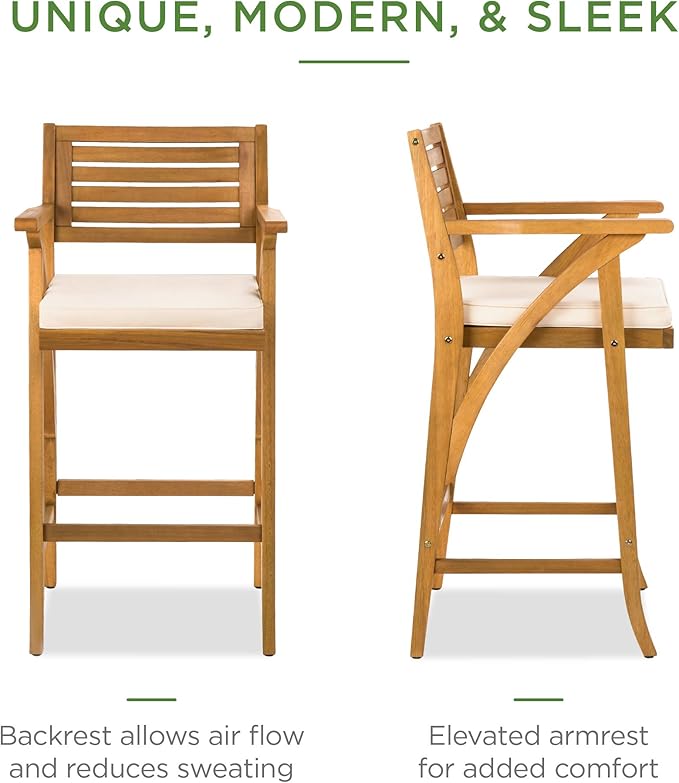 Best Choice Products Set of 2 Outdoor Acacia Wood Bar Stools Bar Chairs for P...