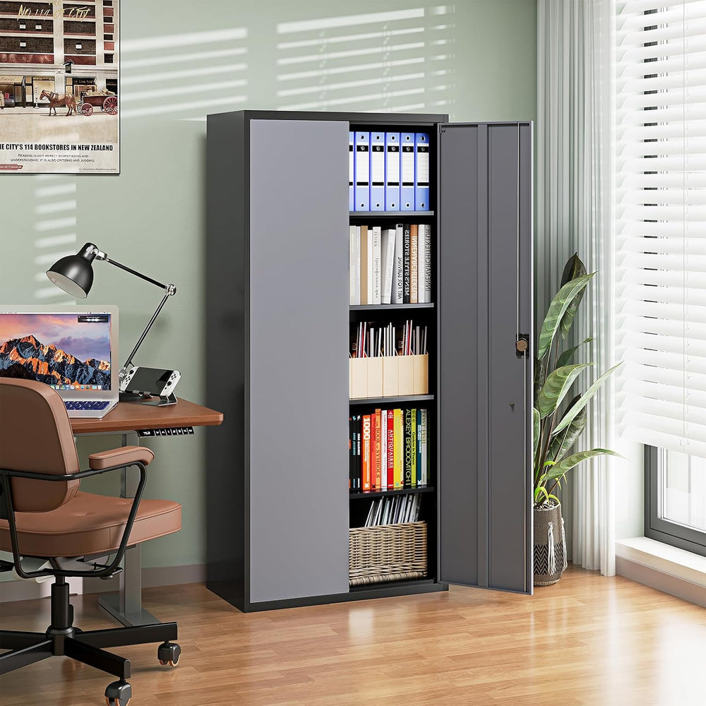 Metal Garage Storage Cabinets with Lock Door and Adjustable Shelves, Steel To...