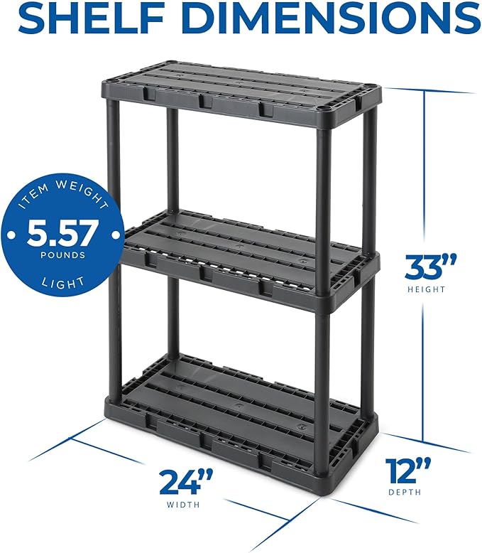 Gracious Living 4 Pack Light Duty Storage Shelves, Knect-A-Shelf 3-Shelf Vent...