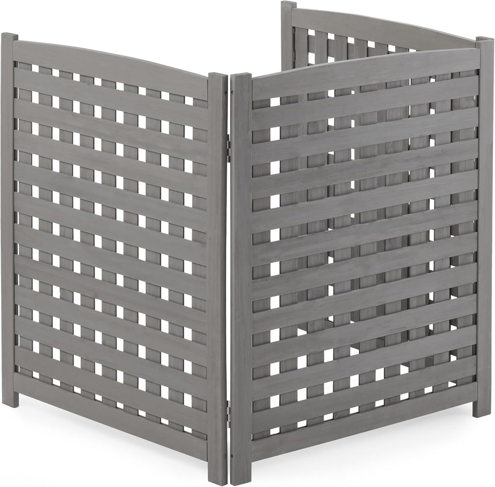 3-Panel Outdoor Air Conditioner Fence Screen, Outside Wood Privacy Fence, Tra...