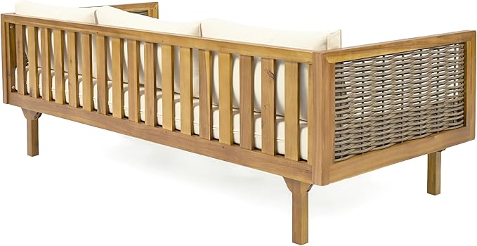 Merax 67.5" Outdoor Patio Daybed 3 Seater Sofa Bed,Acacia Wood Frame wit...