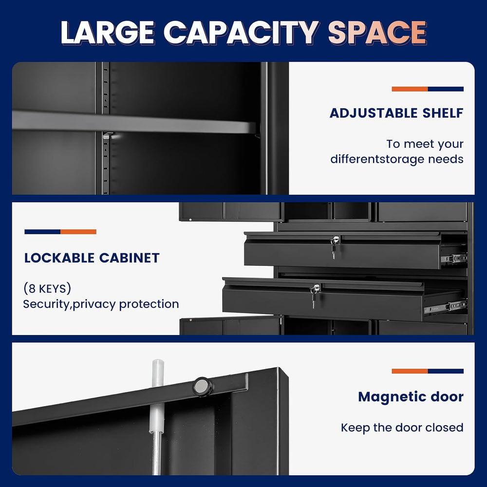 Metal Garage Storage Cabinet with Locking Doors and Adjustable Shelves, 71&qu...