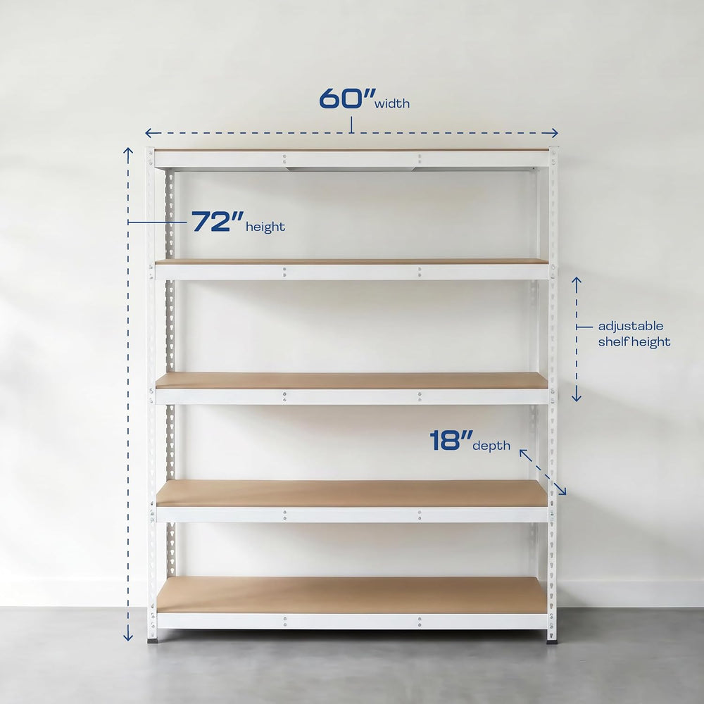 MonsterRAX 5-Tier Garage Shelving Unit 18x60x72, Steel Storage Rack, White