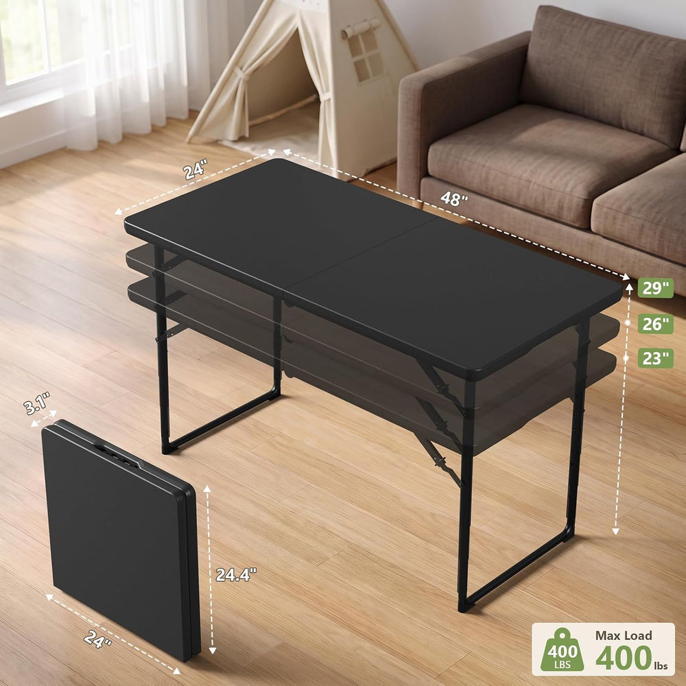 Folding Table 4FT Heavy Duty Plastic Table with Handle, Foldable&Portable...