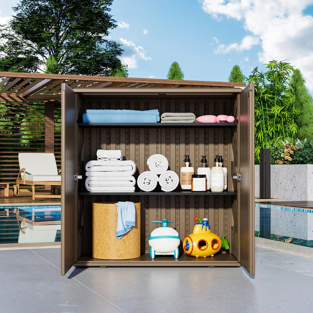 KINYING Outdoor Storage Cabinet Waterproof, Resin 62 Gallon Storage Box for P...