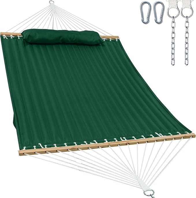 2 Person Hammocks for Outside, Double Quilted Fabric Outdoor Hammock with Spr...