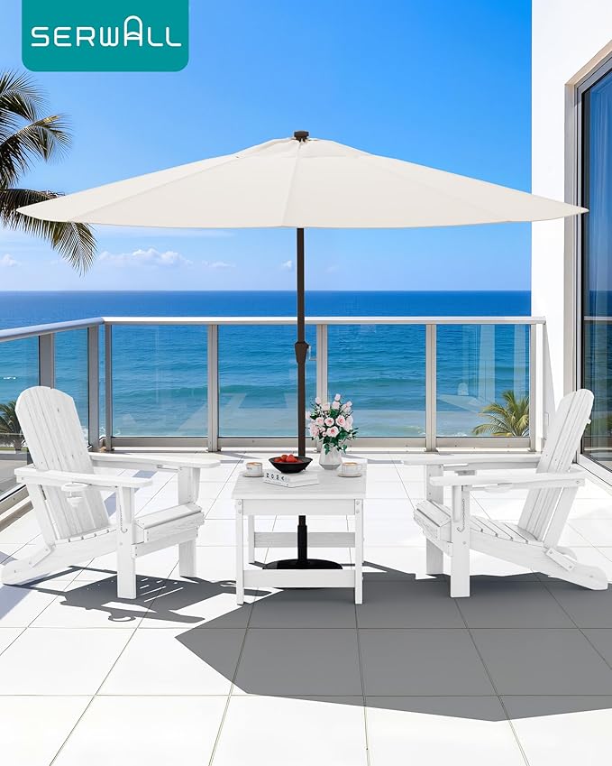 SERWALL Outdoor Coffee Table with 9FT Umbrella, HDPE Patio Coffee Table for O...
