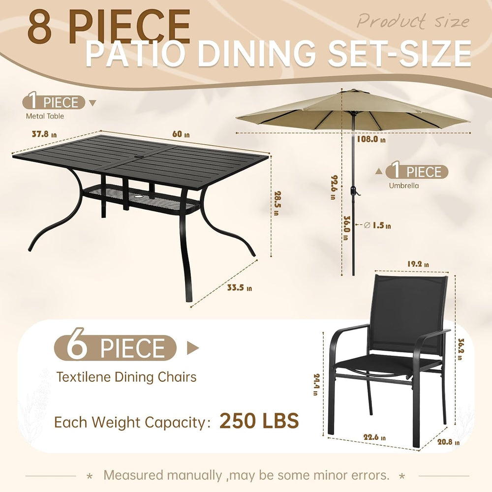 SUNCROWN 8 - Piece Outdoor Dining Set, Patio Furniture Set with 6 Textilene D...