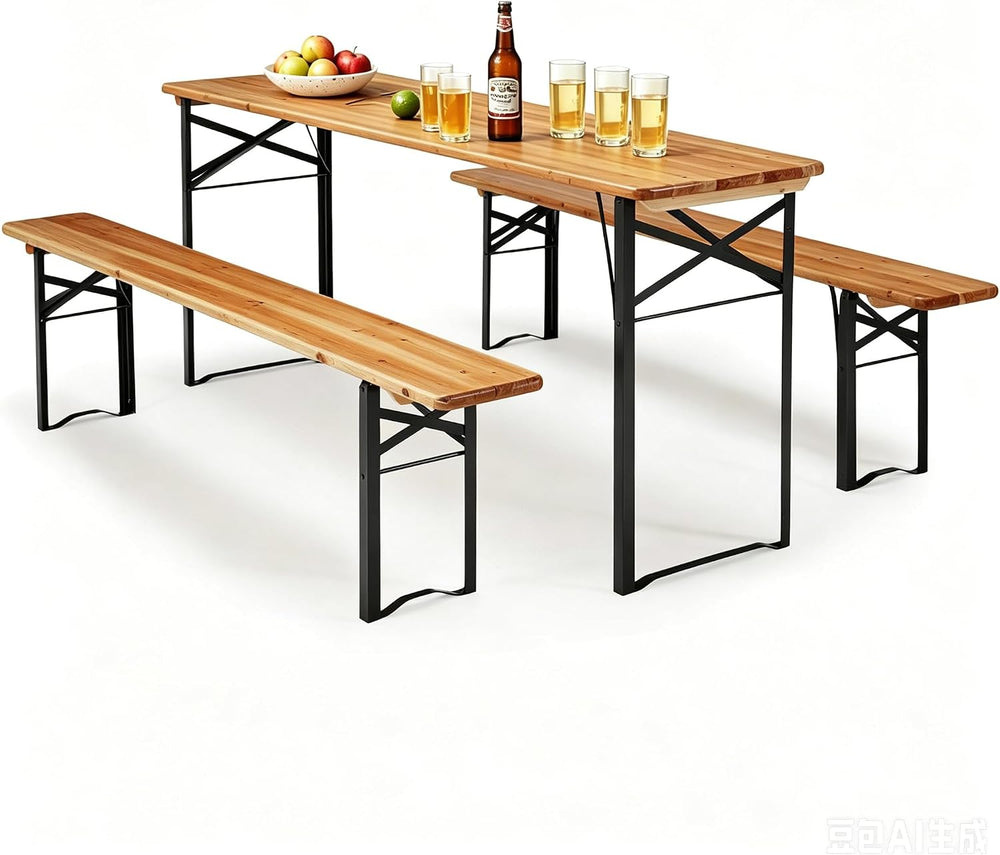 AVAWING 5.8FT 3-Piece Portable Picnic Table Bench Set, 6-8 Person Folding Woo...