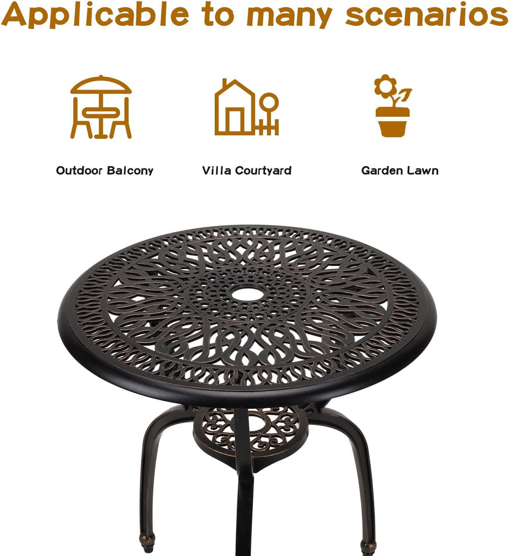 YKSY&YKSY 3-Piece Patio Bistro Furniture Set Cast-Aluminum Bistro Table S...