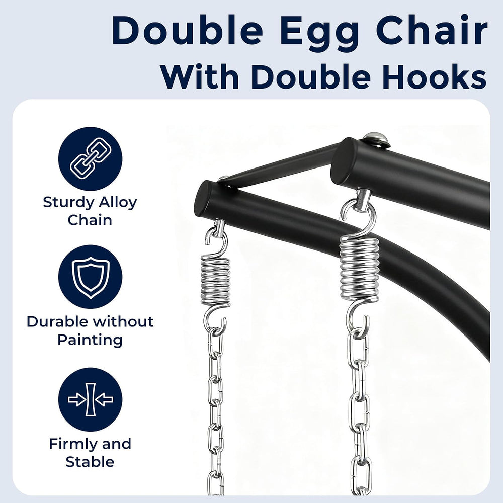 SWITTE Double Egg Chair Outdoor with Stand, Patio Hanging Swing, Grey