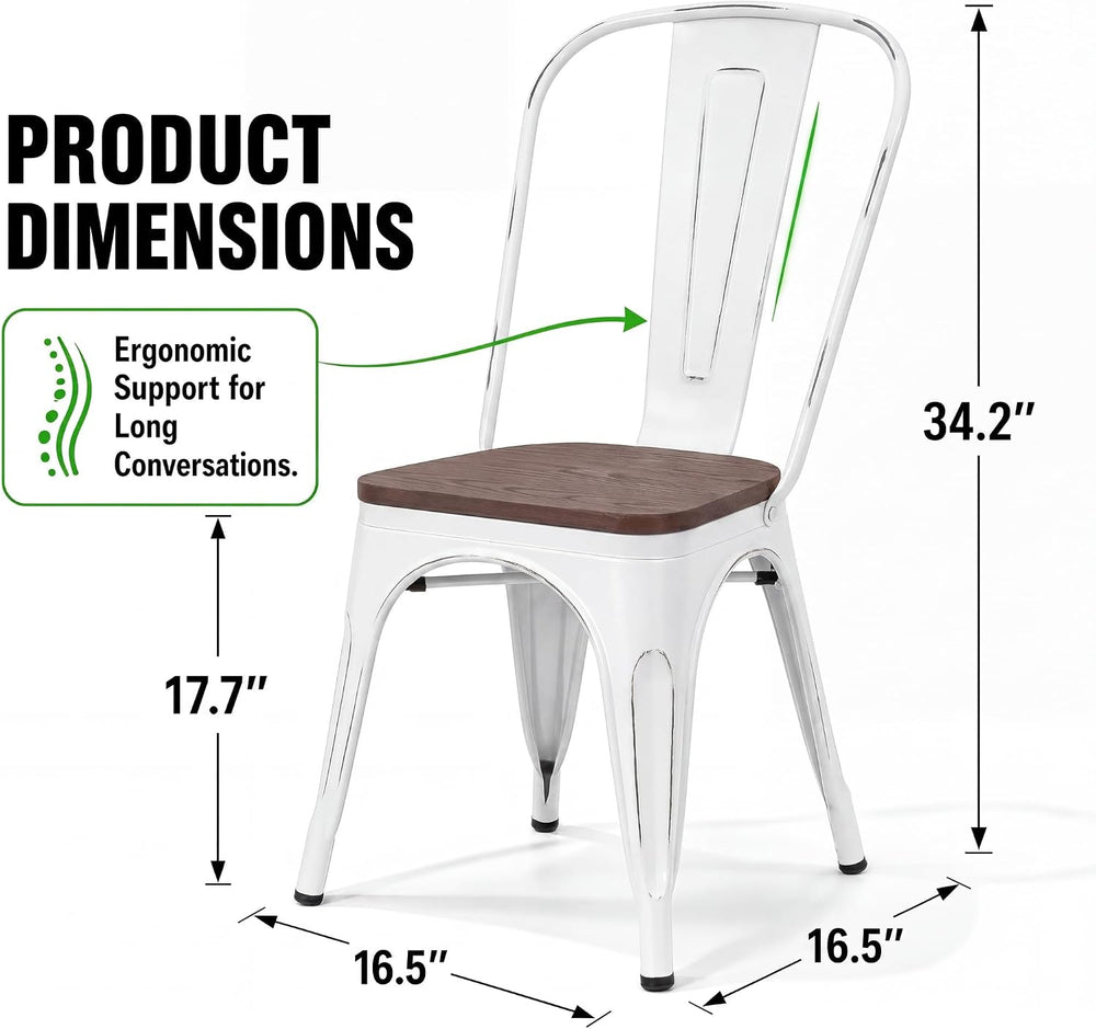 Furmax Metal Dining Chairs with Wood Seat, Indoor-Outdoor Use Stackable Chic ...