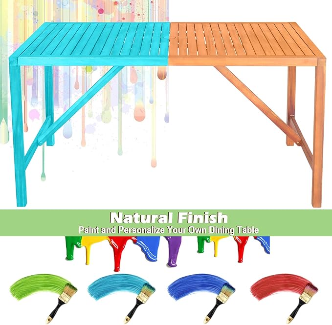Tangkula 55" Acacia Wood Outdoor Dining Table for 4-6 Person, Rectangula...