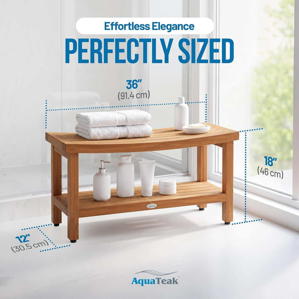 Patented 36" Sumba Teak Shower Bench with Shelf